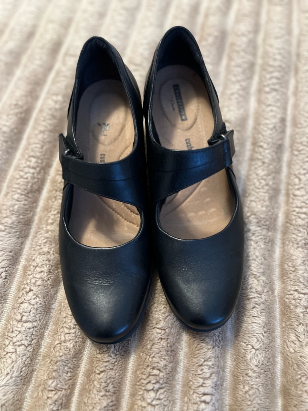Clarks Black Leather Mary Jane Strap Flats